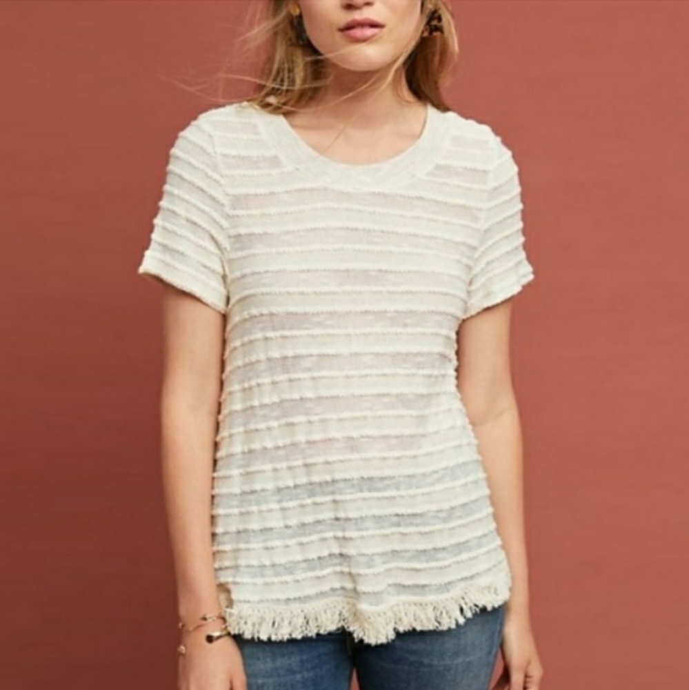 Eri + Ali Aida Fringe Textured Striped Top Size M